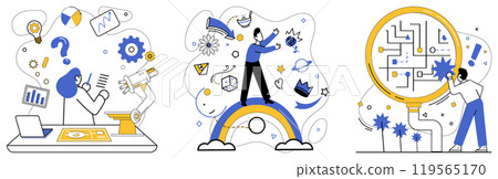 Product development vector illustration. Project management is map plotting course through unexplored territories creativity Creative solutions are keys open doors to treasure trove successful product Product development vector illustration. Project management is map plotting course through unexplored territories creativity Creative solutions are keys open doors to treasure trove successful product 119565170