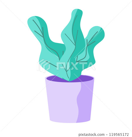 A stylized green plant with leafy stems sits in a pastel purple pot against a clean white background. Ideal for home decor inspiration, gardening concepts, minimalist design, eco-friendly themes, and A stylized green plant with leafy stems sits in a pastel purple pot against a clean white background. Ideal for home decor inspiration, gardening concepts, minimalist design, eco-friendly themes, and 119565172