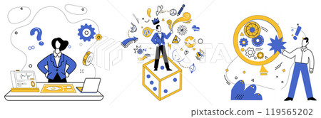 Product development vector illustration. Creative solutions are keys open doors to treasure trove successful product development Strategy is chessboard where each move shapes destiny kingdom product Product development vector illustration. Creative solutions are keys open doors to treasure trove successful product development Strategy is chessboard where each move shapes destiny kingdom product 119565202