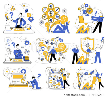 Product development vector illustration. Create symphony ideas, and let orchestra product development play melody progress Evolution is river flowing through landscape product development 119565219