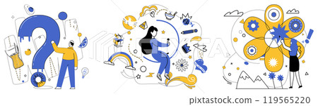 Product development vector illustration. The increase in creative ideas is fuel propelling rocket product development Progress is compass guiding ship innovation through vast sea product development 119565220