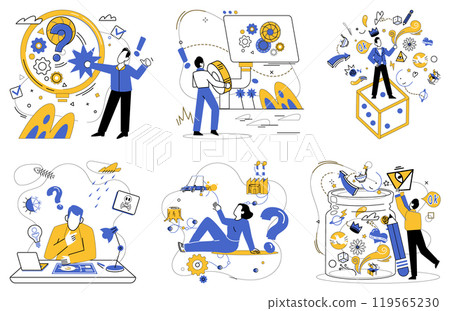 Product development vector illustration. Increase momentum, for snowball progress gains size through effective product development Progress is North Star guiding ship innovation in vast sea product 119565230