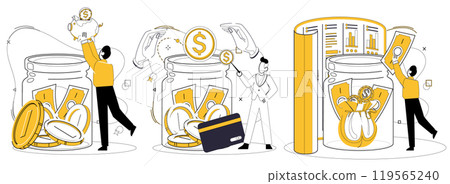 Money management vector illustration. Technology conducts orchestra, and money management principles are musical notes shaping melody Currency flows seamlessly through veins economy when guided 119565240