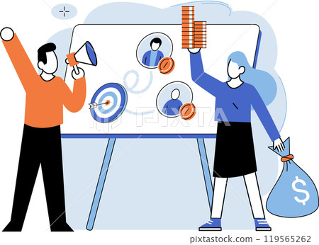 Business meeting in office. People on presentation corporate conference discuss partners in project. Businessman at strategy appointment. Team seminar. Manager presents financial report of company 119565262