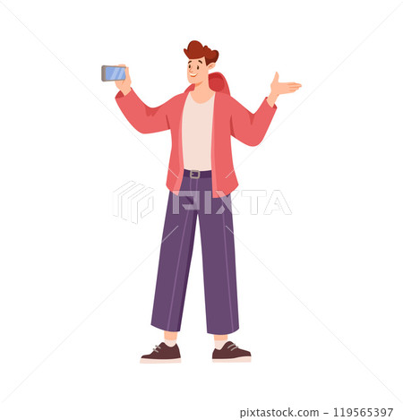 Man Character Talking Phone Speaking with Someone with Mobile Device Vector Illustration Man Character Talking Phone Speaking with Someone with Mobile Device Vector Illustration 119565397