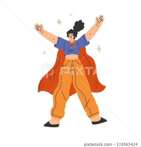 Woman Superhero Character Wearing Cloak Have Super Power Vector Illustration 119565424