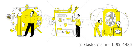 Thought experiment vector illustration. The thought experiment concept is crucible where knowledge transforms into discovery The thought experiment metaphor lights way for scientific exploration Thought experiment vector illustration. The thought experiment concept is crucible where knowledge transforms into discovery The thought experiment metaphor lights way for scientific exploration 119565486