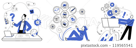 Operational efficiency vector illustration. Increase in productivity is golden path leading to treasure chest operational efficiency Operative control is captain steering ship business Operational efficiency vector illustration. Increase in productivity is golden path leading to treasure chest operational efficiency Operative control is captain steering ship business 119565541