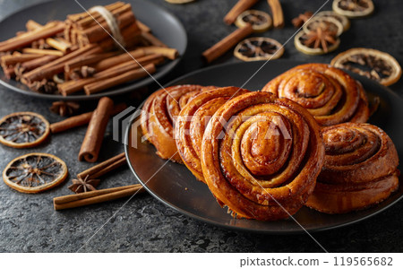 Kanelbullar - Swedish cinnamon buns or rolls. 119565682