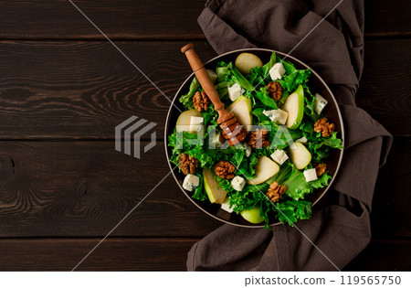 Keto Salad, pear with blue cheese and walnut, selective focus, no people, close-up, Keto Salad, pear with blue cheese and walnut, selective focus, no people, close-up, 119565750