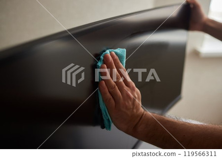 computer cleaning cloth to disinfect the office office cleaning staff cleaning maid 119566311
