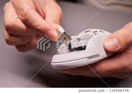 white new wireless computer mouse flat lay with led lights white new wireless computer mouse flat lay with led lights 119566376