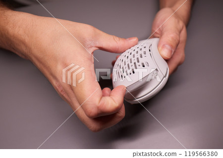 white new wireless computer mouse flat lay with led lights 119566380