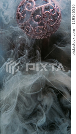 Magic cloud. Smoke swirl. Defocused shimmering glitter purple round bubble gray mist texture paint water splash abstract background. 119566536