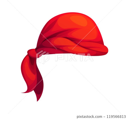 Cartoon pirate and corsair red bandana hat, filibuster costume signifies swashbuckling and buccaneer naval spirit. Isolated vector textile picaroon headwear, head scarf, vintage sea rover handkerchief 119566813