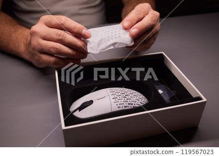 white new wireless computer mouse flat lay with led lights white new wireless computer mouse flat lay with led lights 119567023