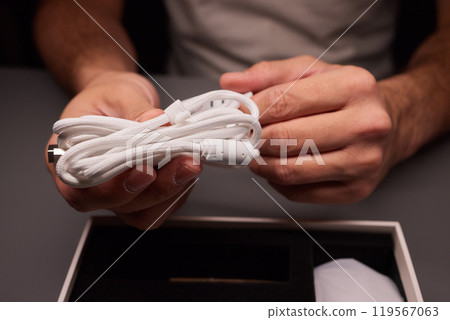 Cable to connect USB Type C devices to the USB port on your computer or laptop. accessories and gadgets for office and home appliances and electronics. Cable to connect USB Type C devices to the USB port on your computer or laptop. accessories and gadgets for office and home appliances and electronics. 119567063