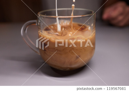 Cup of hot cappuccino coffee on table Cup of hot cappuccino coffee on table 119567081