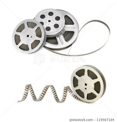 Film strips isolated on white. Free space for text. Collage. Film strips isolated on white. Free space for text. Collage. 119567184