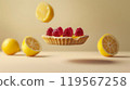 Lemon Raspberry Tartlet Levitating Against a Soft Background, Showcasing Intricate Details and Fresh Ingredients 119567258