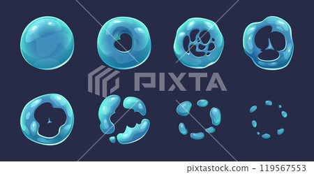 Bubble animation. Key frames of soap bubble explosion exact vector 2d game asset 119567553