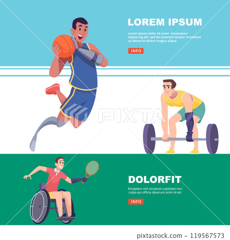 sportsmen with disability. active people with protesis hands or legs. horizontal banners ads templates 119567573