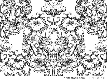 Pure cotton. Cotton plant. Art nouveau style Pure cotton. Cotton plant. Art nouveau style 119568141