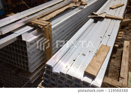 A metal structure is being constructed on site with engineering precision A metal structure is being constructed on site with engineering precision 119568388