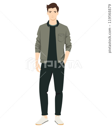 Vector illustration of a man in a green jacket. Simple yet stylish combination suitable for a casual urban look. 119568879