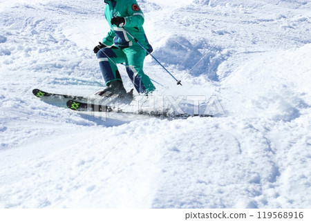 Japan's Hakuba Happo-one Ski Resort moguls on steep slopes 119568916