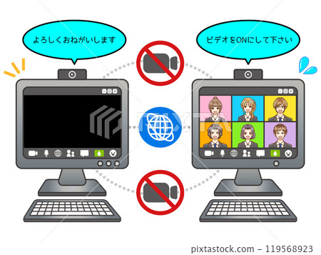 Illustration material 4 of adult men and women working in a company having a remote meeting on a computer Illustration material 4 of adult men and women working in a company having a remote meeting on a computer 119568923