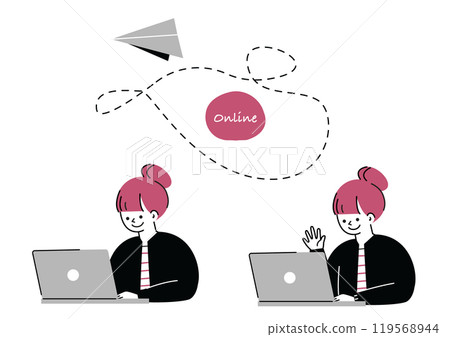 A girl with a bun hair style working on a computer 119568944