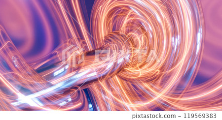 Swirling Neon Lights and Metallic Textures 119569383