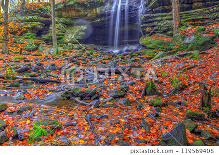 Lower Dundee Falls in Autumn, Beach City Wilderness Area, Ohio Lower Dundee Falls in Autumn, Beach City Wilderness Area, Ohio 119569408