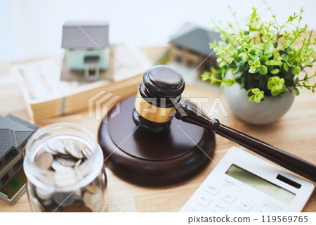 拍賣鎚和房屋模型 拍賣鎚和房屋模型 119569765