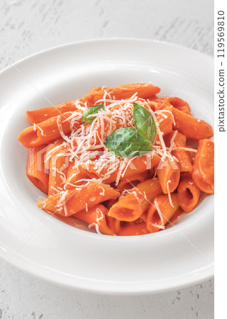 Pasta with bell pepper sauce 119569810
