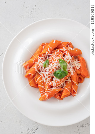 Pasta with bell pepper sauce 119569812