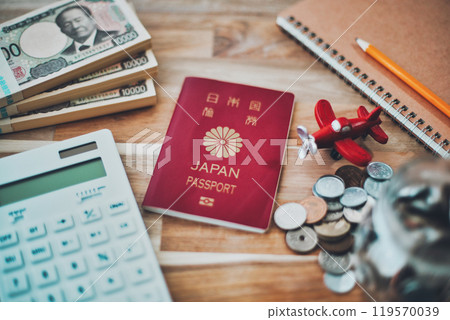 日圓、日本護照和計算器 日圓、日本護照和計算器 119570039