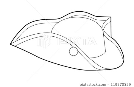 Tricorne Hat. Head Fashion accessory cap with wide brim clothing technical illustration. Vector headgear Tricorne Hat. Head Fashion accessory cap with wide brim clothing technical illustration. Vector headgear 119570539