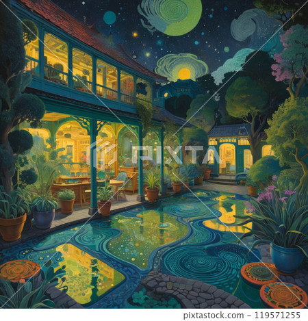 A stylish gardening goods store painted with oil paintings - Beautiful art A stylish gardening goods store painted with oil paintings - Beautiful art 119571255