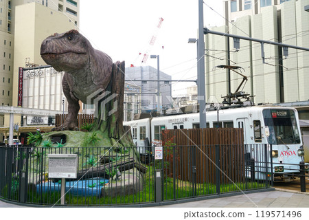 Fukui Station West Exit Fukui Railway 770 Series and Tyrannosaurus Fukui Station West Exit Fukui Railway 770 Series and Tyrannosaurus 119571496