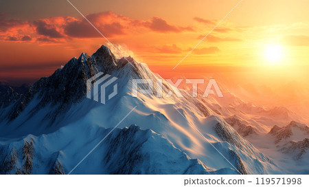 Snowy mountains and beautiful sunset view 119571998