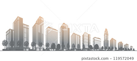 以陰影表達的城市景觀的插圖。 以陰影表達的城市景觀的插圖。 119572049