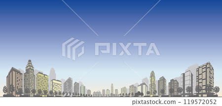 Illustration of a cityscape expressed in shadows. 119572052