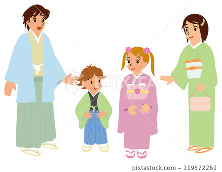 身著日式服裝的父母和孩子慶祝七五三 01 119572261