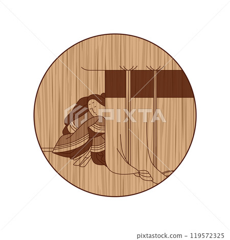 木雕圓形百人一州 紀伊優子公主 119572325