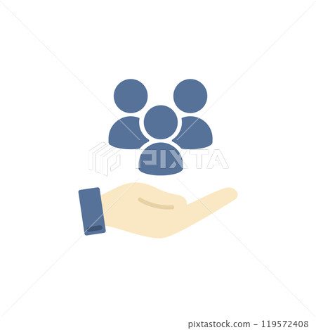 Multiple people and palm flat icon (blue) Multiple people and palm flat icon (blue) 119572408