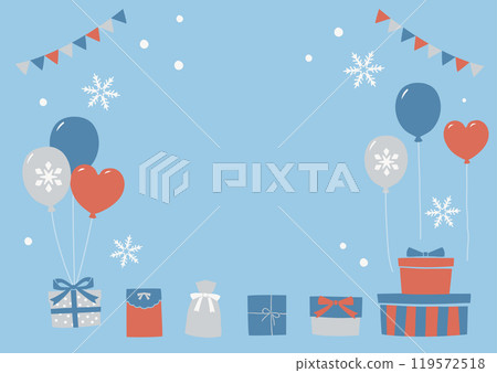 冬天般的禮物盒和氣球背景 冬天般的禮物盒和氣球背景 119572518