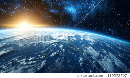 Sunrise and Earth landscape seen from space 119572797