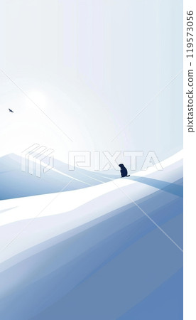 Minimalist Groundhog Day Card Design with Groundhog and Shadow on Snowy Hill 119573056